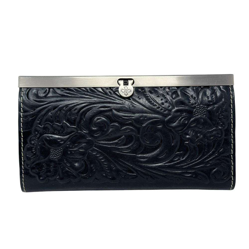 Patricia Nash Cauchy Wallet Clutch Black Tooled Leather Floral Everyday Organize